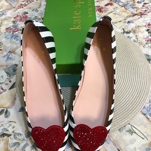Kate Spade Heart Black White Stripe Flats❤️